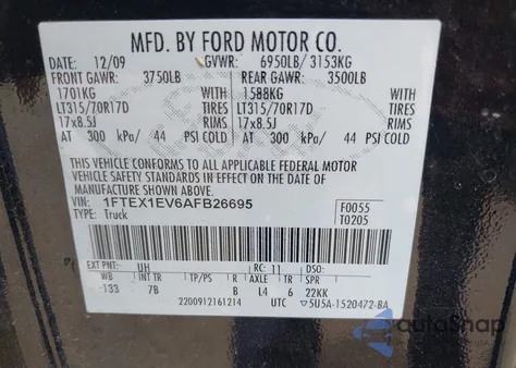 2010 Ford F-150 Svt Raptor из США, поврежденный, VIN 1FTEX1EV6AFB26695